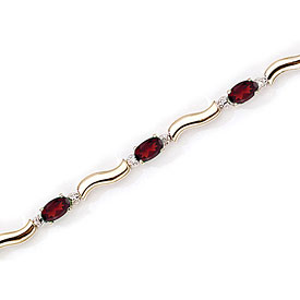 14K Yellow Gold Oval Garnet and Diamond Bracelet