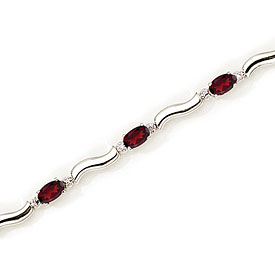 14K White Gold Oval Garnet and Diamond Bracelet