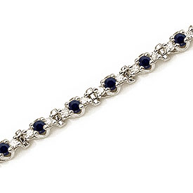 14K White Gold Round Sapphire and Diamond Bracelet