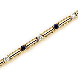14K Yellow Gold Round Sapphire and Diamond Bracelet