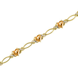 14K Yellow Gold Heart Citrine and Diamond Bracelet