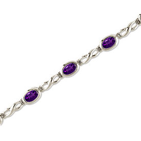 14K White Gold Oval Amethyst Bracelet