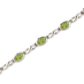 14K White Gold Oval Peridot Bracelet