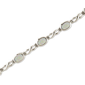 14K White Gold Oval Opal Bracelet