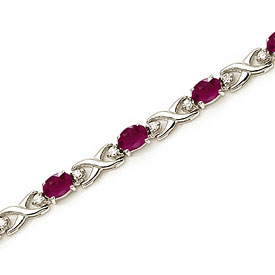 14K White Gold Oval Ruby and Diamond Bracelet