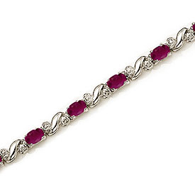 14K White Gold Oval Ruby and Diamond Bracelet