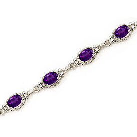 14K White Gold Oval Amethyst Bracelet