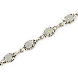 14K White Gold Oval Opal Bracelet