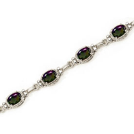 14K White Gold Oval Mystic Topaz Bracelet