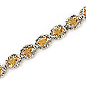 14K White Gold Oval Citrine Bracelet