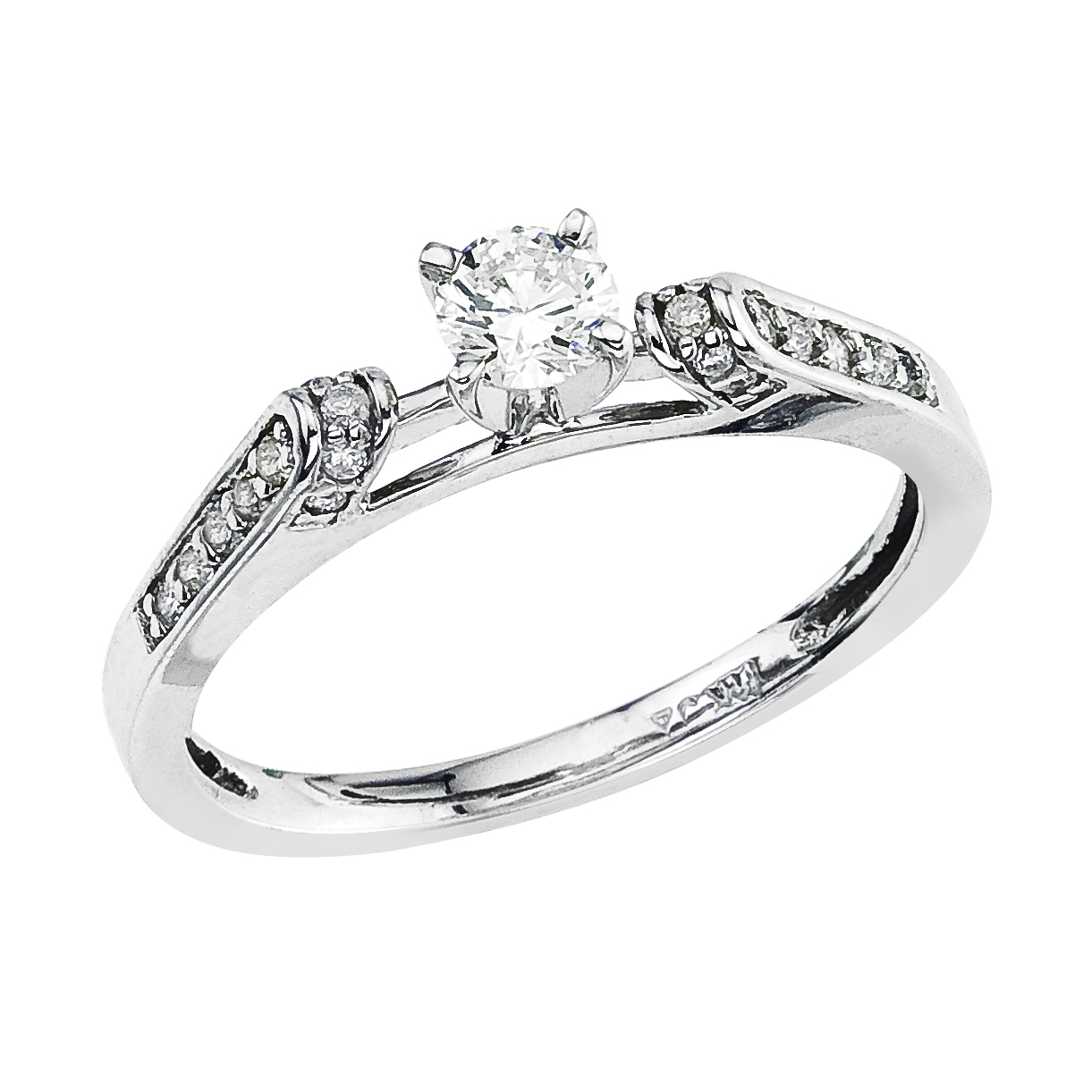 14k White gold Round Classic Diamond QPID Engagement Ring (0.38 tcw)
