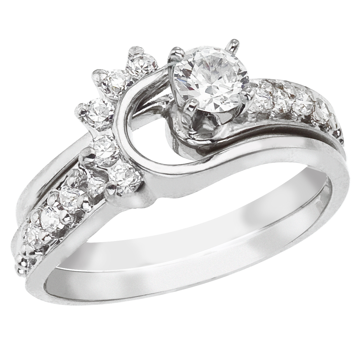 14k White gold Filigree Diamond QPID Engagement Ring (0.33 tcw)
