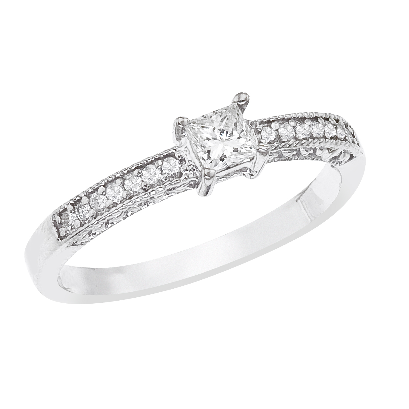 14k White gold Channel-Set Diamond QPID Engagement Ring (0.33 tcw)