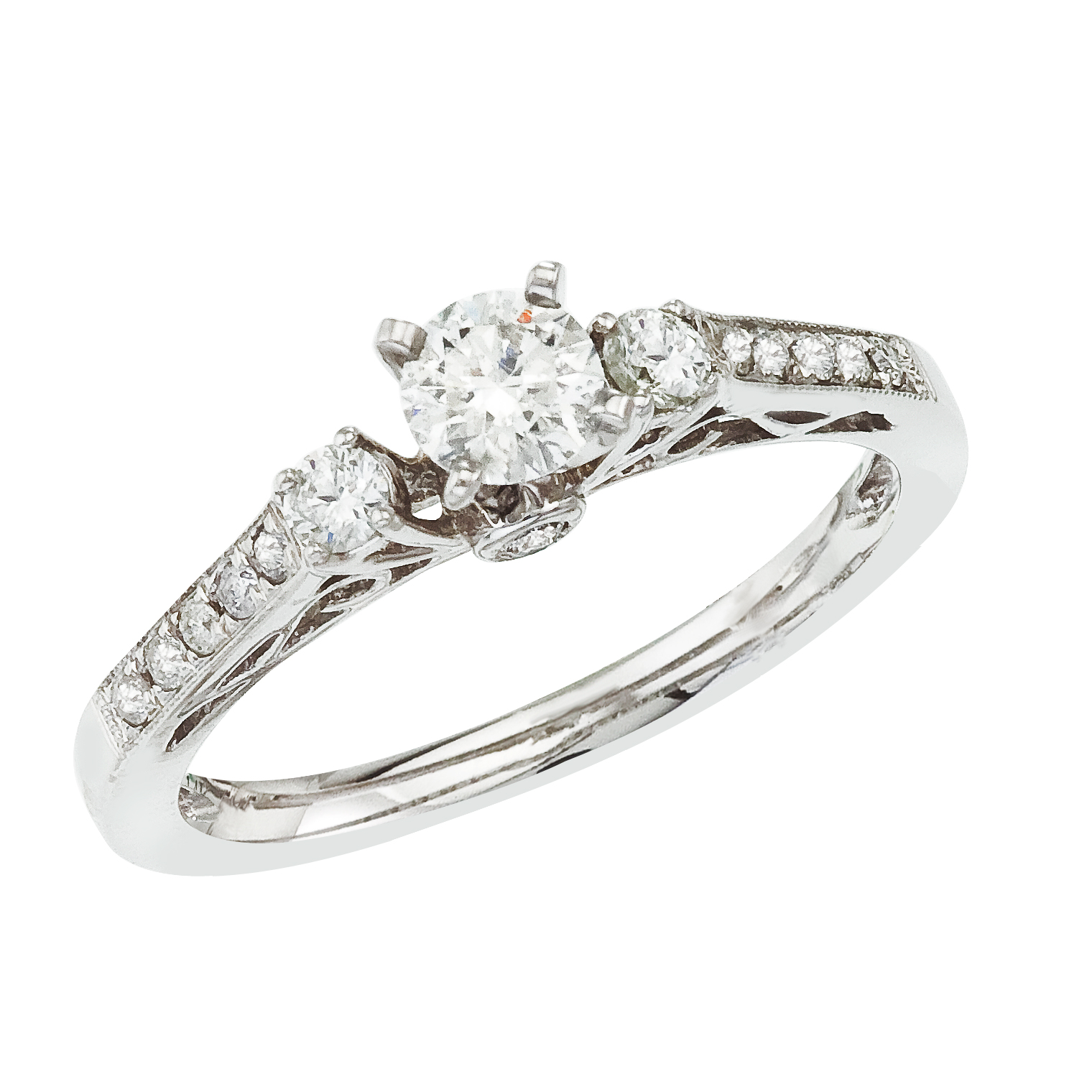 14k White gold Classic Diamond QPID Engagement Ring (0.37 tcw)