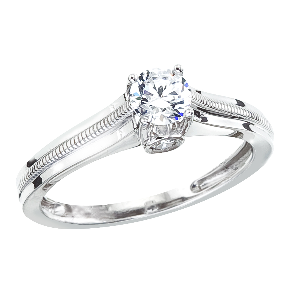 14k White gold Milgrain Diamond QPID Engagement Ring (0.57 tcw)