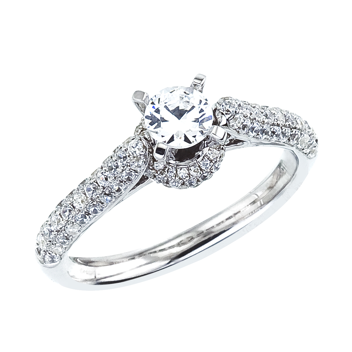 14k White gold Classic Diamond QPID Engagement Ring (0.81 tcw)