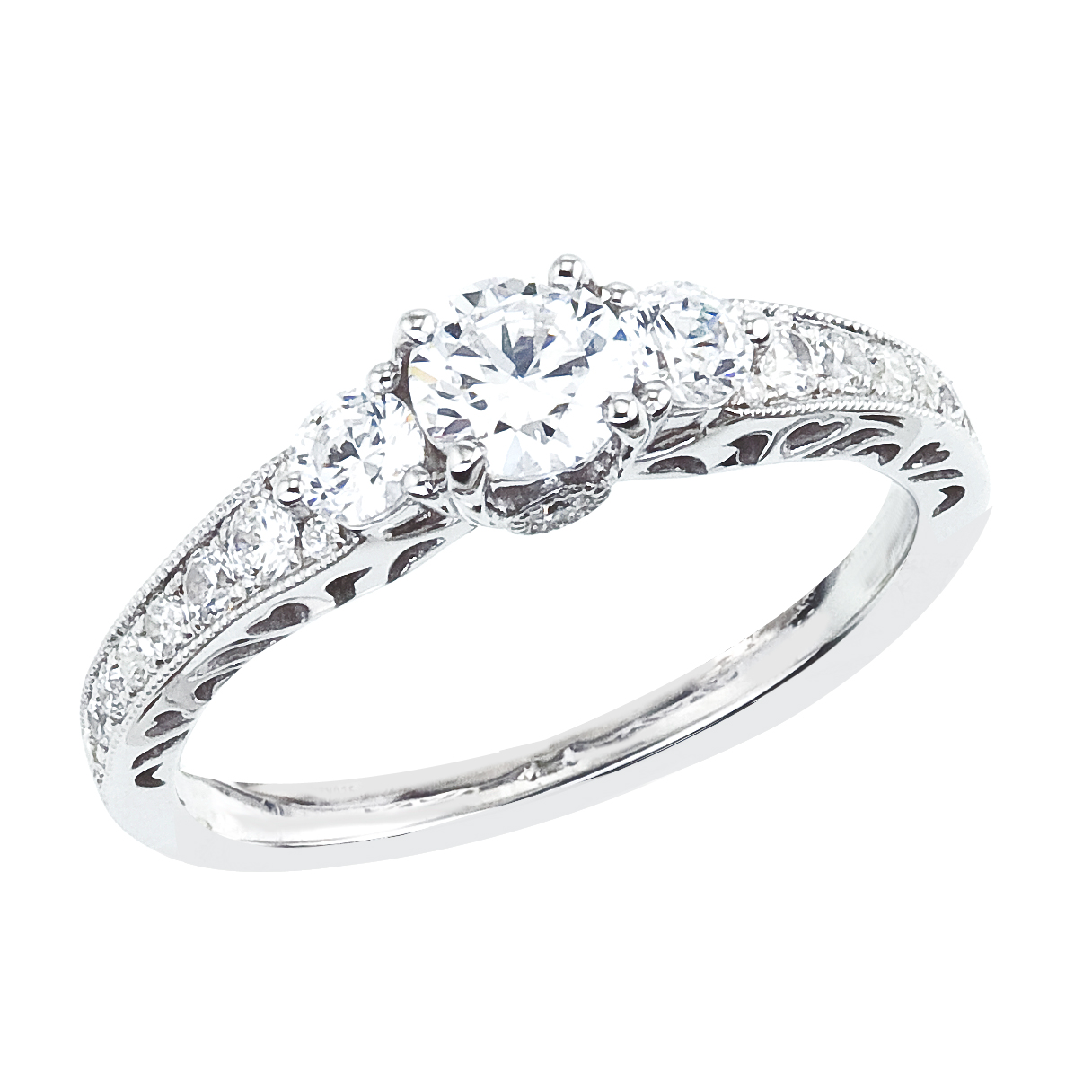 14k White gold Classic Diamond QPID Engagement Ring (0.92 tcw)