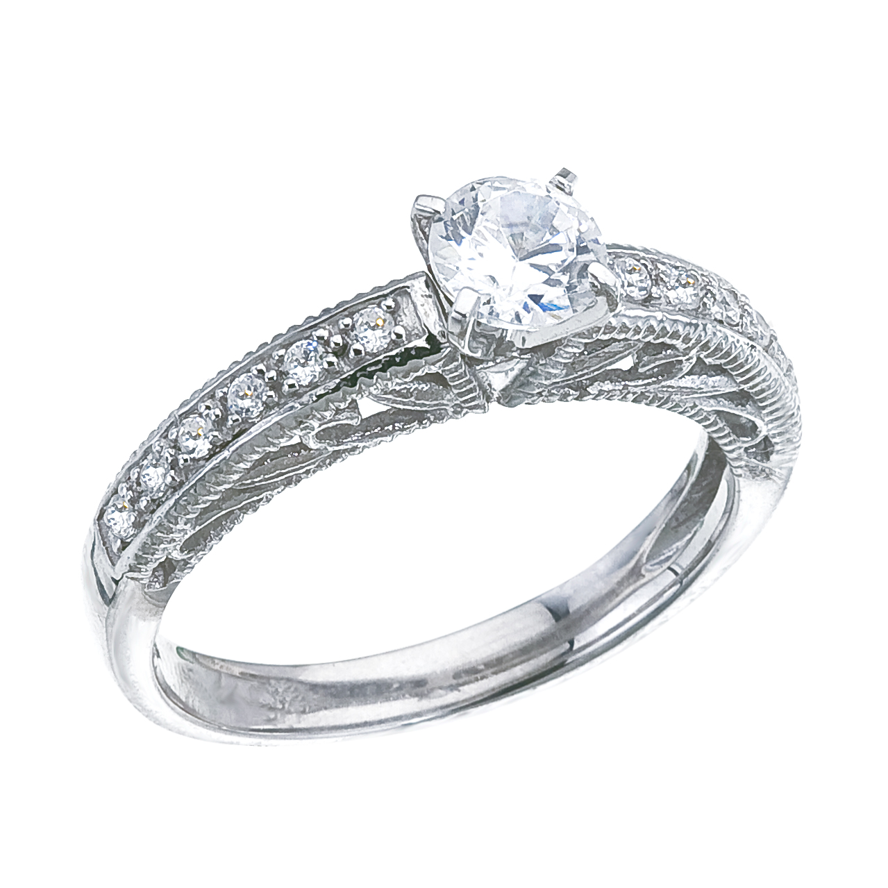14k White gold Classic Diamond QPID Engagement Ring (1.08 tcw)