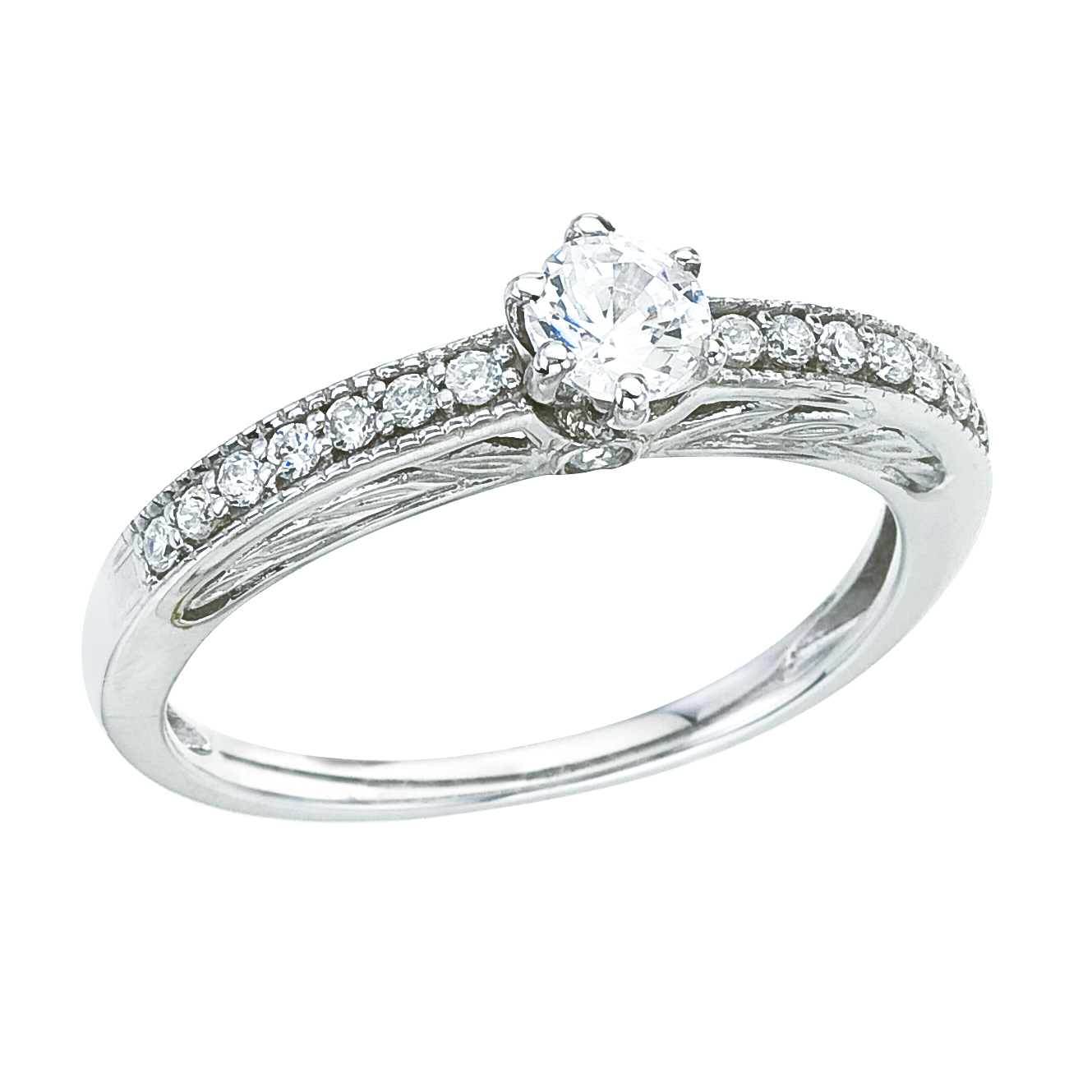 14k White gold Classic Diamond QPID Engagement Ring (0.34 tcw)