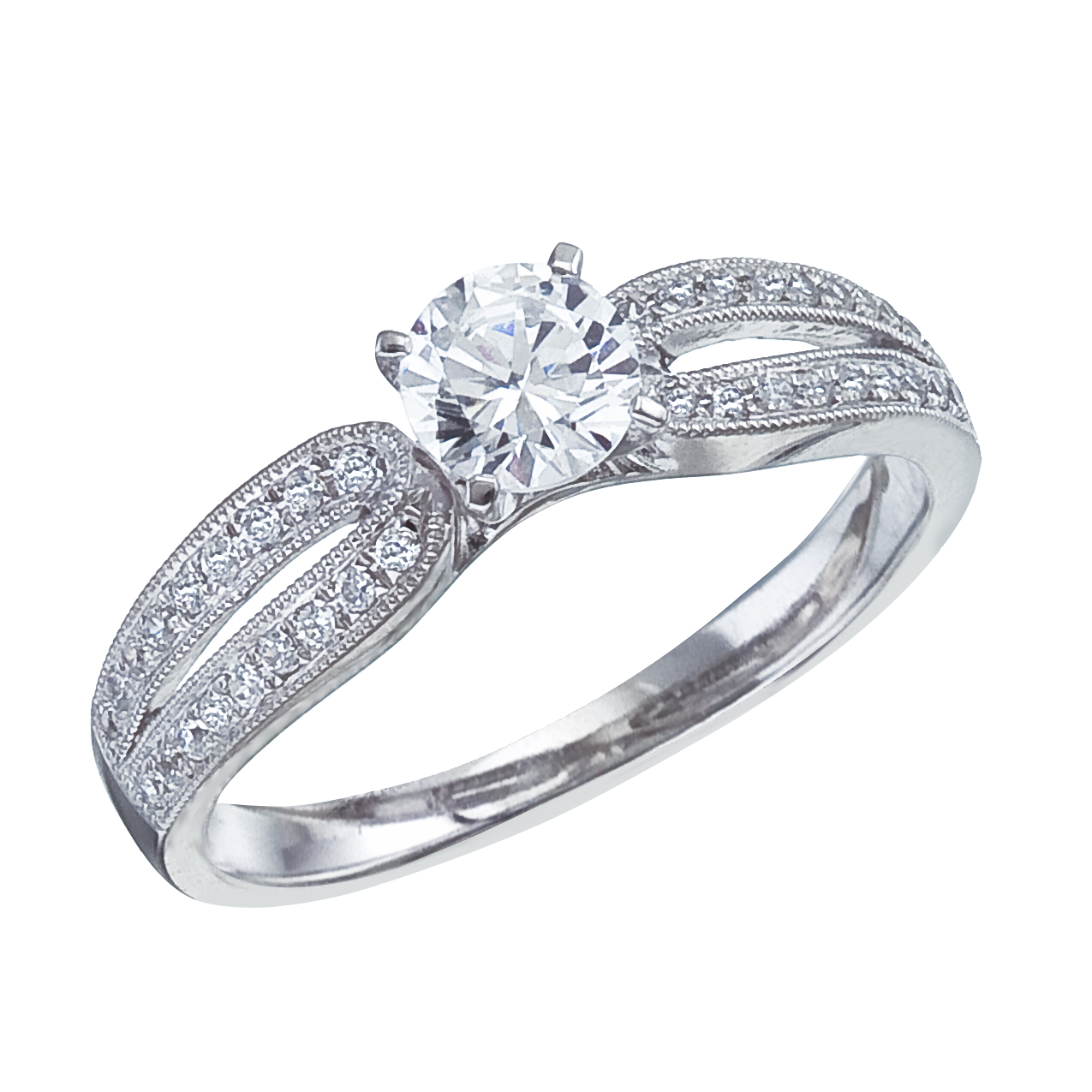 14k White gold Classic 3-Stone Diamond QPID Engagement Ring (0.81 tcw)