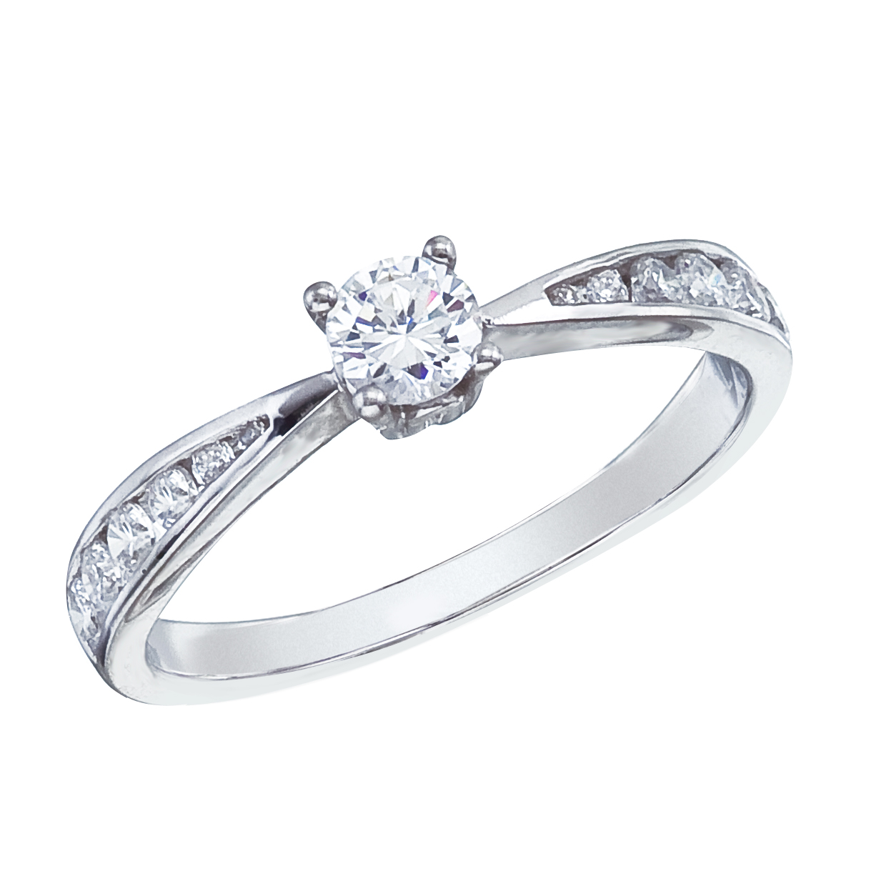 14k White gold Classic Diamond QPID Engagement Ring (0.58 tcw)