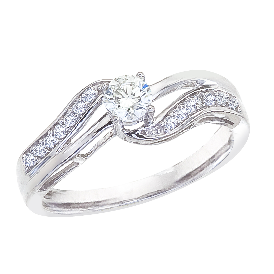 14k White gold Classic Diamond QPID Engagement Ring (0.15 tcw)
