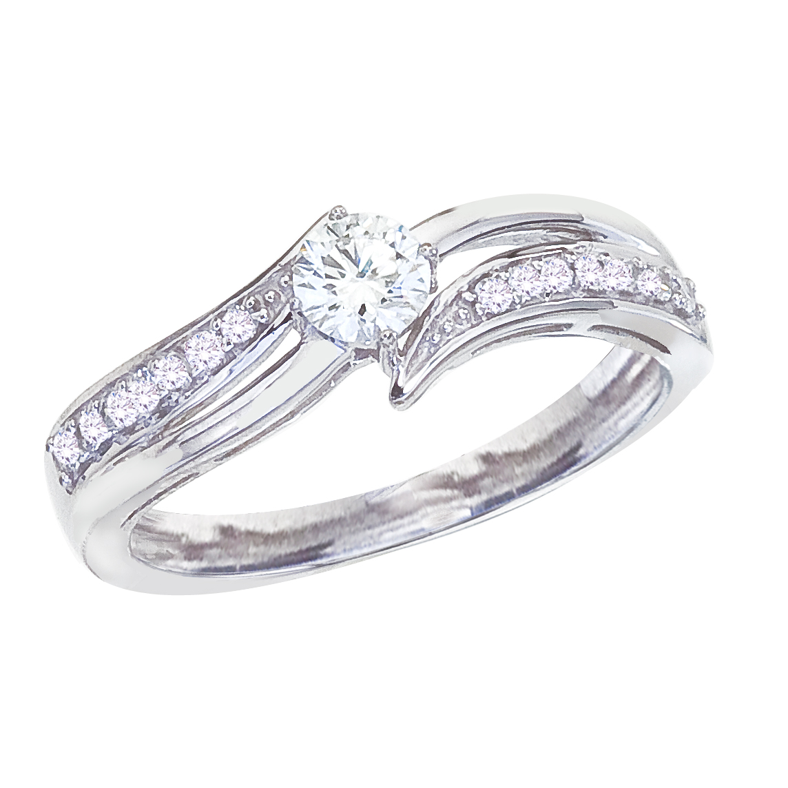 14k White gold Classic Diamond QPID Engagement Ring (0.42 tcw)