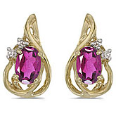 14k Yellow Gold Oval Pink Topaz And Diamond Teardrop Earrings