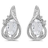 14k White Gold Oval White Topaz And Diamond Teardrop Earrings