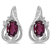14k White Gold Oval Rhodolite Garnet And Diamond Teardrop Earrings