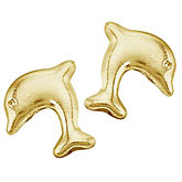 14K Yellow Gold Baby Dolphin Screwback Earrings