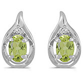 14k White Gold Oval Peridot And Diamond Earrings