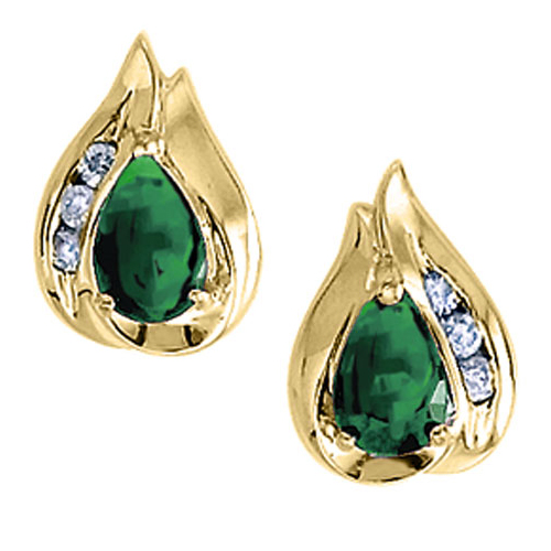 14k Yellow Gold Pear Emerald And Diamond Earrings