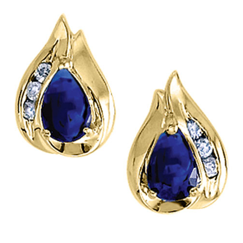 14k Yellow Gold Pear Sapphire And Diamond Earrings