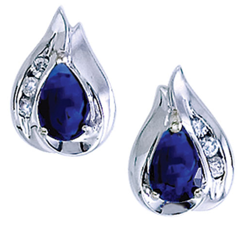 14k White Gold Pear Sapphire And Diamond Earrings