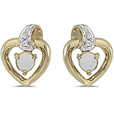 10k Yellow Gold Round Opal And Diamond Heart Earrings