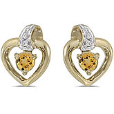 10k Yellow Gold Round Citrine And Diamond Heart Earrings