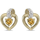 10k Yellow Gold Round Citrine And Diamond Heart Earrings