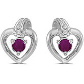 10k White Gold Round Ruby And Diamond Heart Earrings
