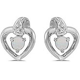 10k White Gold Round Opal And Diamond Heart Earrings