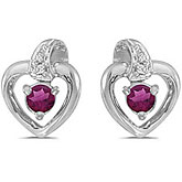 10k White Gold Round Rhodolite Garnet And Diamond Heart Earrings