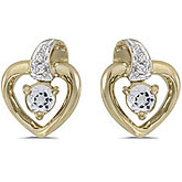 14k Yellow Gold Round White Topaz And Diamond Heart Earrings