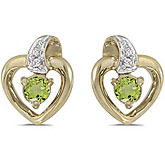 14k Yellow Gold Round Peridot And Diamond Heart Earrings
