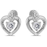 14k White Gold Round White Topaz And Diamond Heart Earrings
