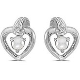 14k White Gold Pearl And Diamond Heart Earrings
