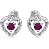 14k White Gold Round Ruby And Diamond Heart Earrings