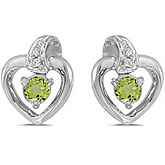 14k White Gold Round Peridot And Diamond Heart Earrings