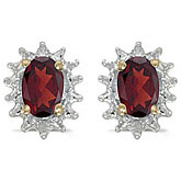 14k Yellow Gold Oval Garnet And Diamond Earrings