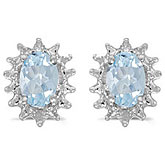 14k White Gold Oval Aquamarine And Diamond Earrings