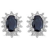 14k White Gold Oval Sapphire And Diamond Earrings
